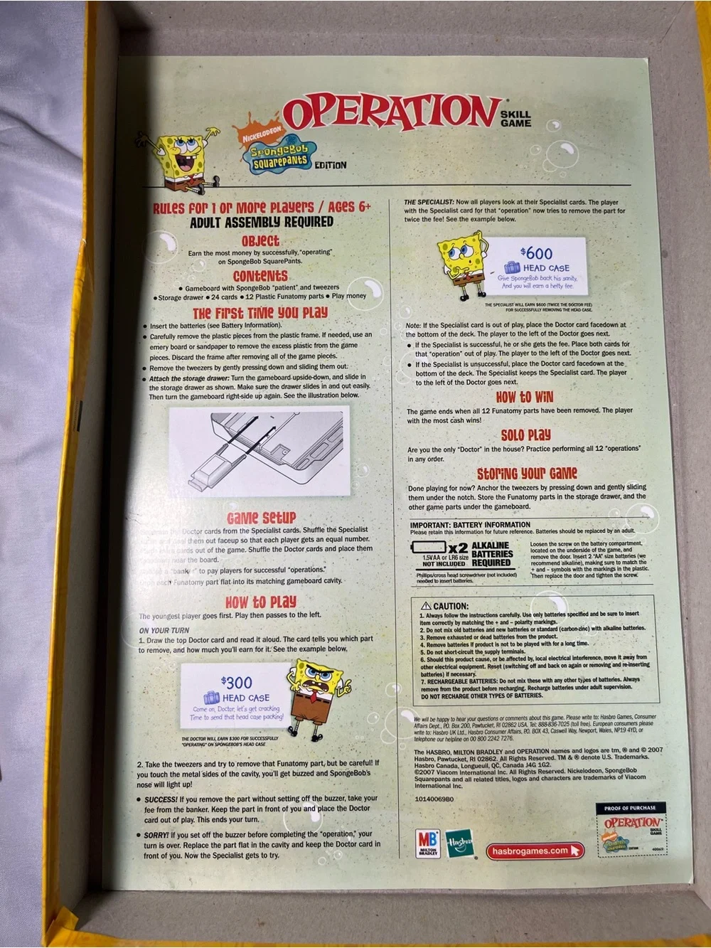 SpongeBob SquarePants Operation Skill Game 2007 Complete Tested